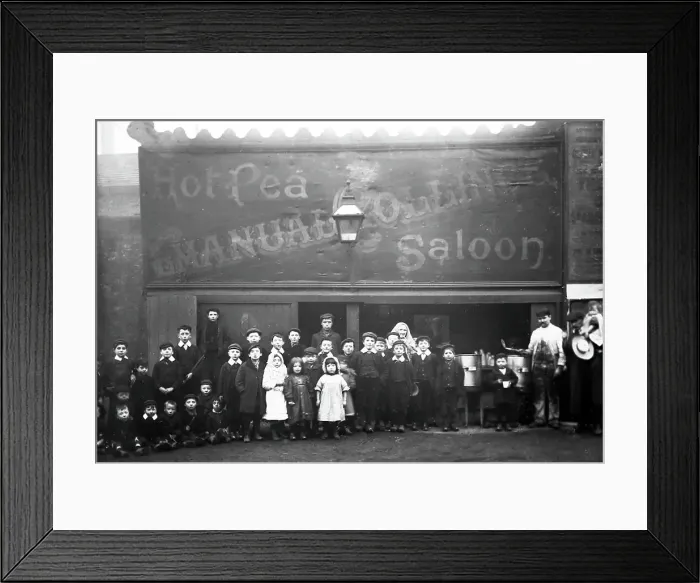 Framed Print : Hot Peas Saloon, Cattle Market, Burnley, early 1900s Framed Print : Hot Peas Saloon, Cattle Market, Burnley, early 1900s