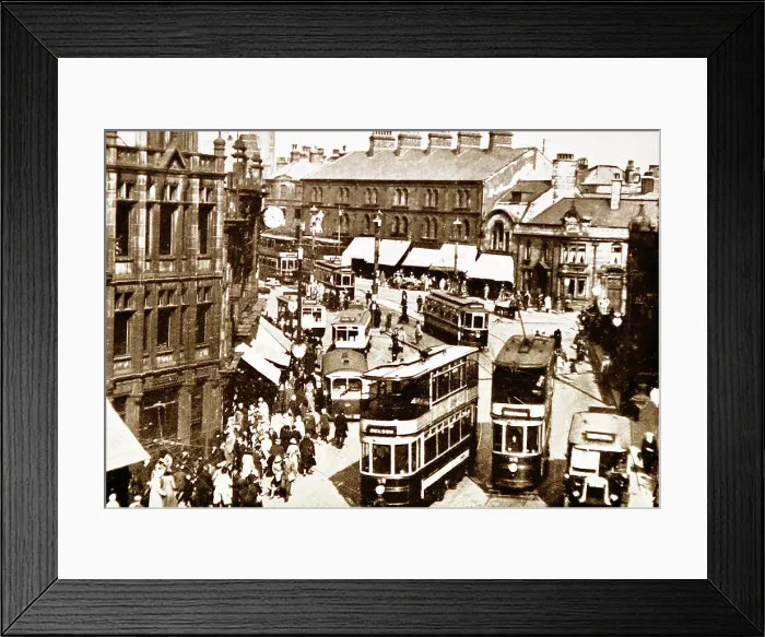 Framed Print : Trams and buses in Burnley in 1936