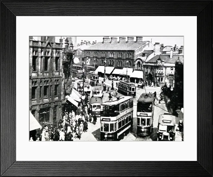 Framed Print : Trams and buses in Burnley in 1936 Framed Print : Trams and buses in Burnley in 1936