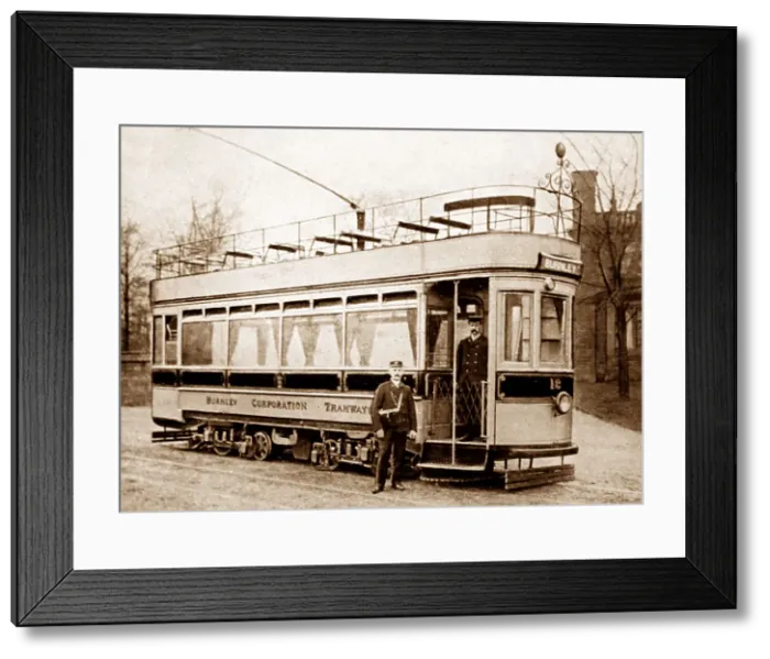 Framed Print : Single deck tram, Burnley, early 1900s Framed Print : Single deck tram, Burnley, early 1900s