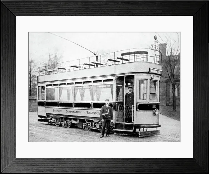Framed Print : Single deck tram, Burnley, early 1900s Framed Print : Single deck tram, Burnley, early 1900s