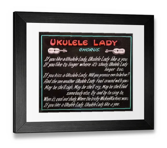 Framed Print : Ukelele Lady, cinema audience sing-along Framed Print : Ukelele Lady, cinema audience sing-along