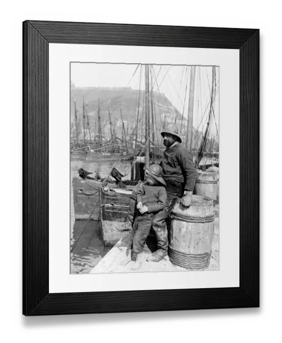 Framed Print : Whitby fisherman and his son, Victorian period Framed Print : Whitby fisherman and his son, Victorian period