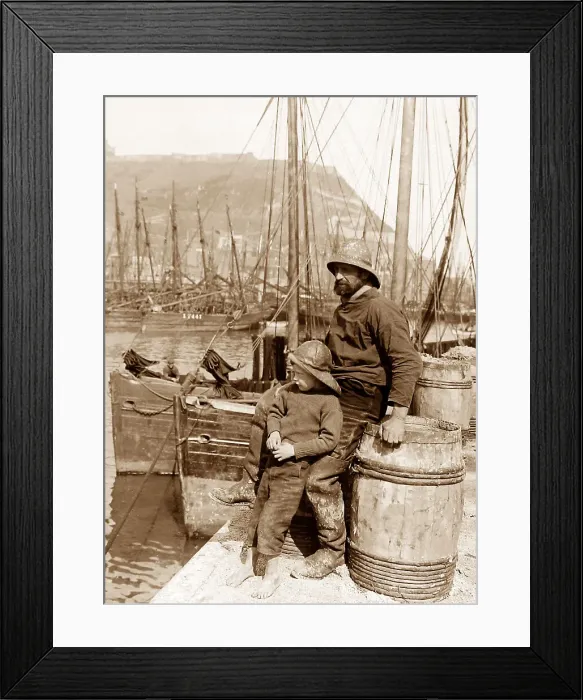 Framed Print : Whitby fisherman and his son, Victorian period Framed Print : Whitby fisherman and his son, Victorian period