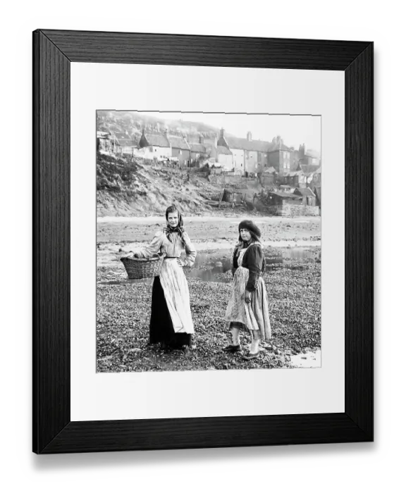 Framed Print : Gathering shellfish, Whitby, Victorian period Framed Print : Gathering shellfish, Whitby, Victorian period
