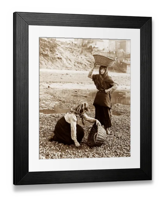 Framed Print : Gathering shellfish, Whitby, Victorian period Framed Print : Gathering shellfish, Whitby, Victorian period