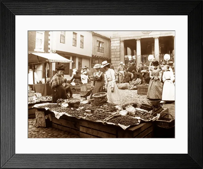 Framed Print : Whitby Market, Victorian period Framed Print : Whitby Market, Victorian period