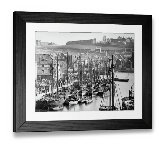 Framed Print : Whitby harbour and Abbey, Victorian period Framed Print : Whitby harbour and Abbey, Victorian period