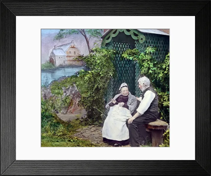 Framed Print : Victorian lantern slide illustrating song Sweet Genevieve