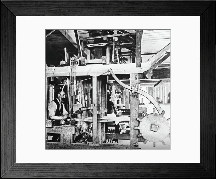 Framed Print : Hand loom linen weaver in Belfast, Ireland, Victorian period Framed Print : Hand loom linen weaver in Belfast, Ireland, Victorian period