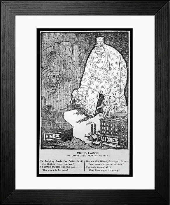 Framed Print : Cartoon about greed and child labour in America Framed Print : Cartoon about greed and child labour in America