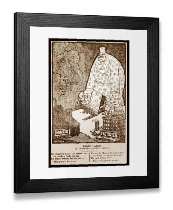 Framed Print : Cartoon about greed and child labour in America Framed Print : Cartoon about greed and child labour in America