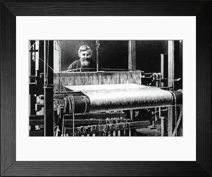 Framed Print : Illustration of hand loom weaver, Victorian period Framed Print : Illustration of hand loom weaver, Victorian period