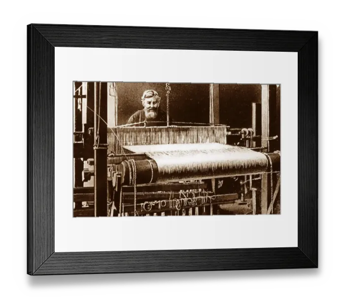 Framed Print : Illustration of hand loom weaver, Victorian period Framed Print : Illustration of hand loom weaver, Victorian period