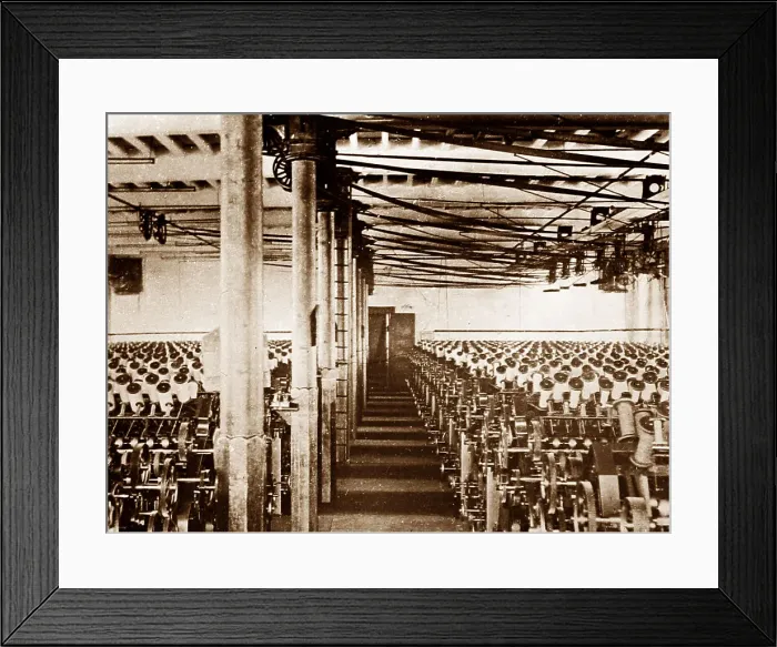 Framed Print : Looms in a weaving shed, early 1900s Framed Print : Looms in a weaving shed, early 1900s