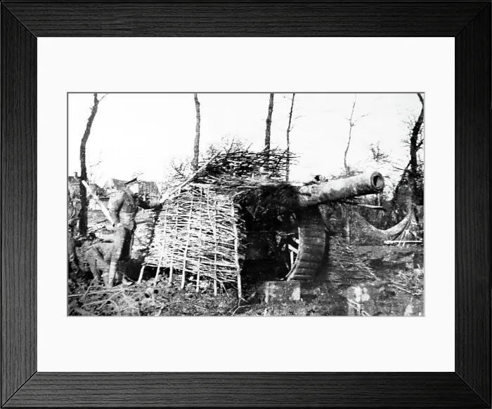 Framed Print : British Army camouflaged 6 inch gun during WW1 Framed Print : British Army camouflaged 6 inch gun during WW1