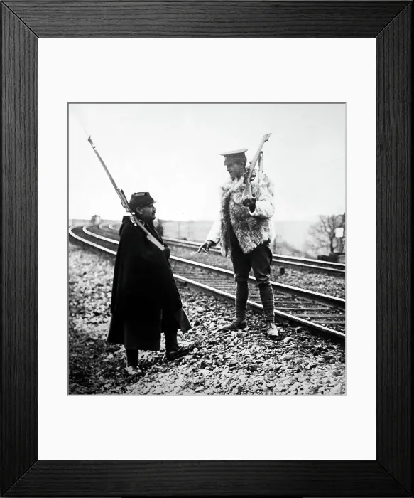 Framed Print : British and French sentries guarding a railway line - WW0 Framed Print : British and French sentries guarding a railway line - WW0