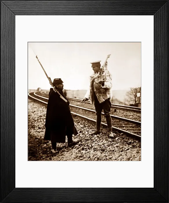 Framed Print : British and French sentries guarding a railway line - WW1 Framed Print : British and French sentries guarding a railway line - WW1