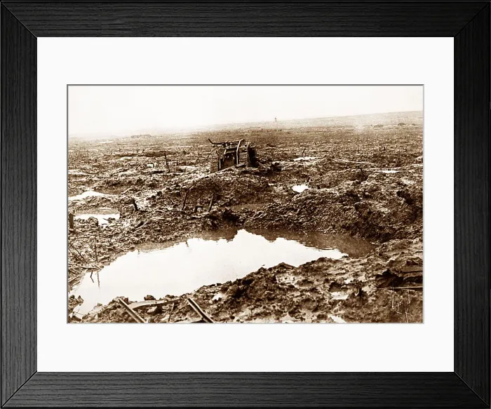 Framed Print : A British tank in mud and shell holes during WW1 Framed Print : A British tank in mud and shell holes during WW1