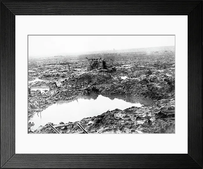 Framed Print : A British tank in mud and shell holes during WW1 Framed Print : A British tank in mud and shell holes during WW1