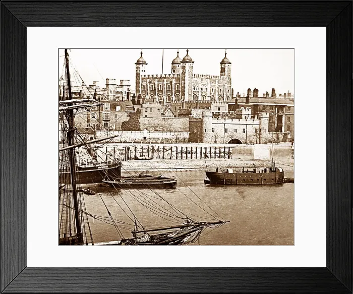 Framed Print : Tower of London and River Thames, Victorian period Framed Print : Tower of London and River Thames, Victorian period