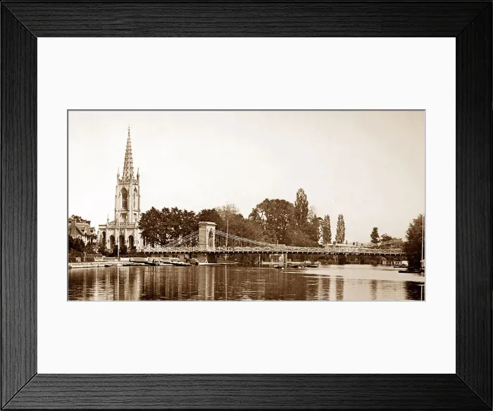 Framed Print : Marlow Bridge and Church, Victorian period Framed Print : Marlow Bridge and Church, Victorian period