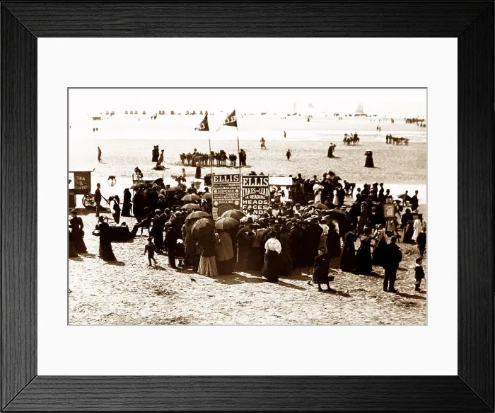 Framed Print : Phrenology booth, Blackpool beach, Victorian period Framed Print : Phrenology booth, Blackpool beach, Victorian period