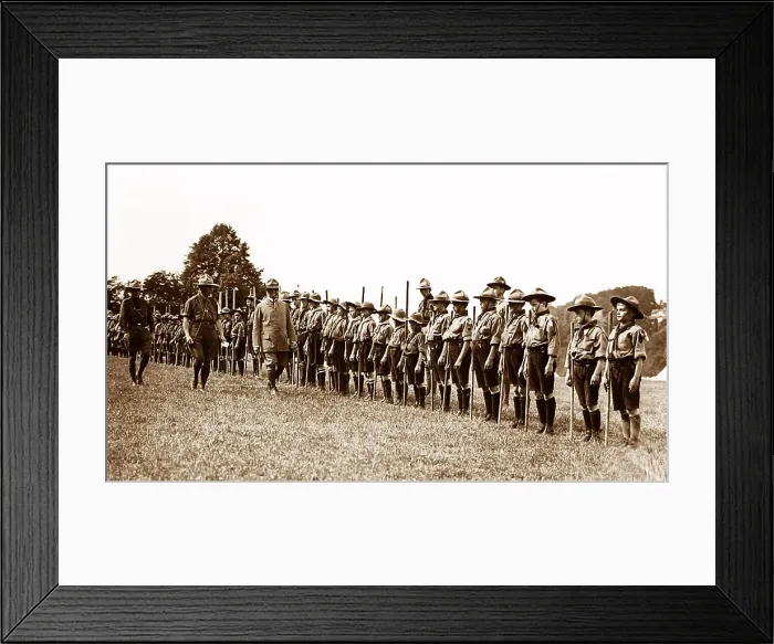 Framed Print : Boy Scouts being inspected, early 1900s Framed Print : Boy Scouts being inspected, early 1900s