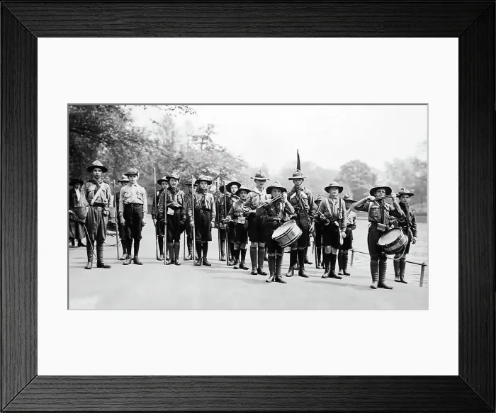 Framed Print : Bugle band, Boy Scouts, early 1900s Framed Print : Bugle band, Boy Scouts, early 1900s