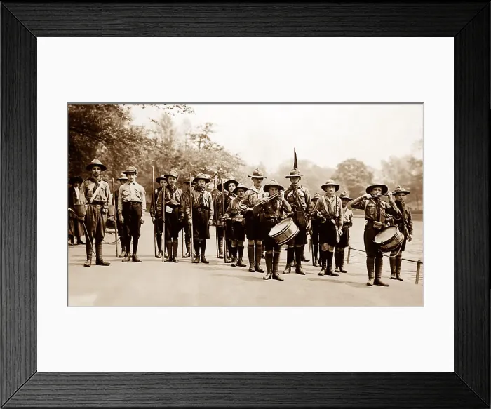 Framed Print : Bugle band, Boy Scouts, early 1900s Framed Print : Bugle band, Boy Scouts, early 1900s