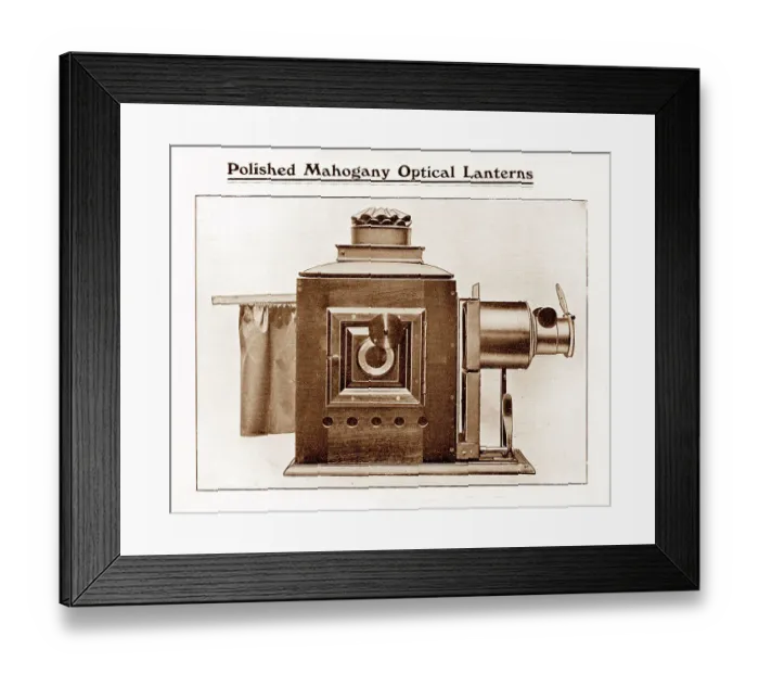 Framed Print : Wrench mahogany magic lantern slide projector