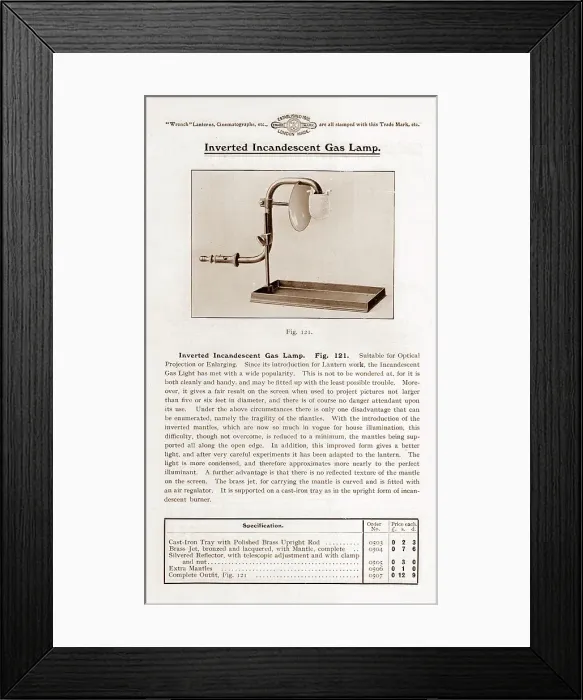 Framed Print : Wrench inverted incandescent gas lamp, magic lantern Framed Print : Wrench inverted incandescent gas lamp, magic lantern