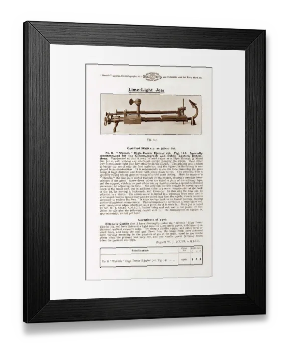 Framed Print : Wrench limelight jets for magic lantern projector