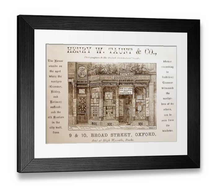 Framed Print : Advertisement for Henry W. Taunt's shop in Oxford, in 1875 Framed Print : Advertisement for Henry W. Taunt's shop in Oxford, in 1875