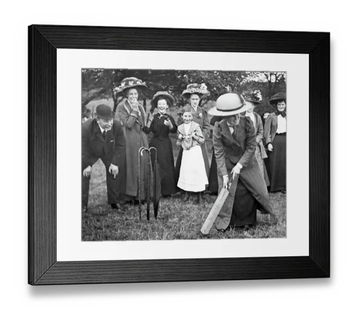 Framed Print : Lady playing cricket, early 1900s Framed Print : Lady playing cricket, early 1900s
