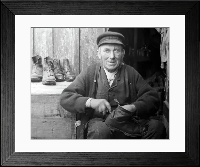 Framed Print : Cobbler, probably 1920s Framed Print : Cobbler, probably 1920s