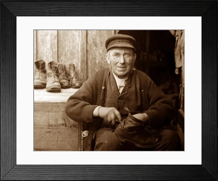 Framed Print : Cobbler, probably 1920s Framed Print : Cobbler, probably 1920s
