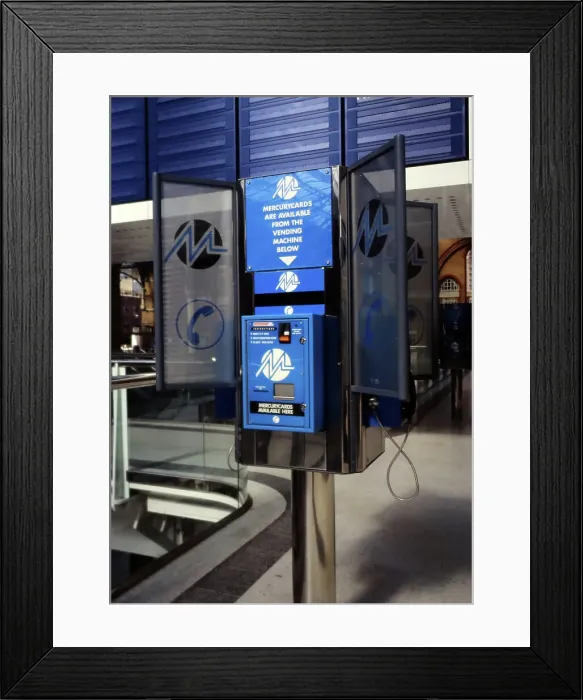 Framed Print : Mercurycard telephone and vending machine London 1980s Framed Print : Mercurycard telephone and vending machine London 1980s
