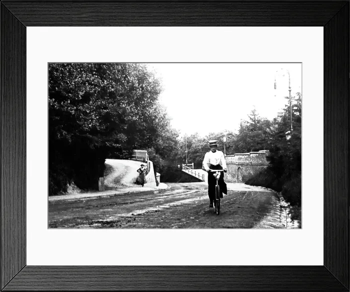 Framed Print : Lady cycling up Castle Hill, Maidenhead, Victorian period