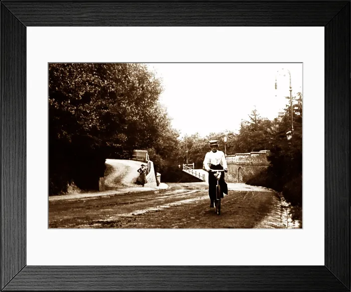 Framed Print : Lady cycling up Castle Hill, Maidenhead, Victorian period Framed Print : Lady cycling up Castle Hill, Maidenhead, Victorian period