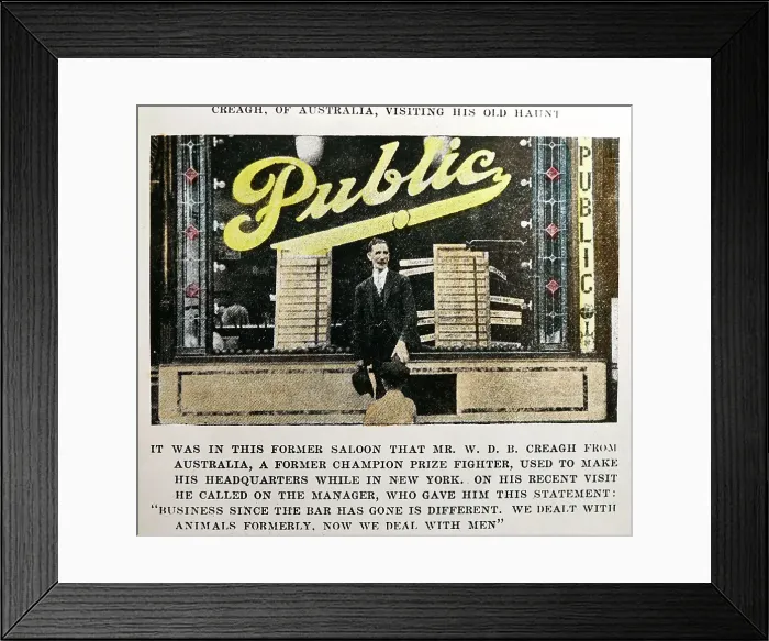 Framed Print : W D B Creagh, boxer, prohibition message, probably 1920s Framed Print : W D B Creagh, boxer, prohibition message, probably 1920s