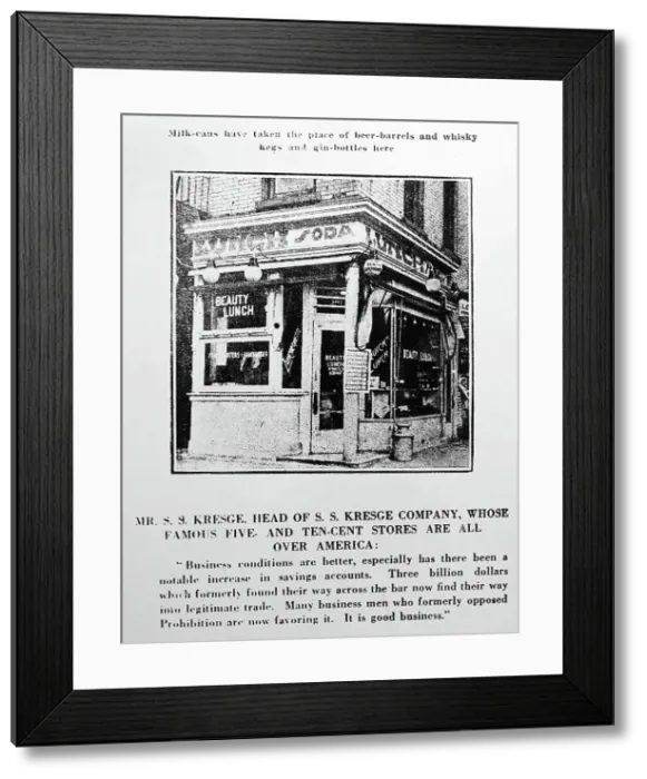 Framed Print : Mr. ss Kresge prohibition message, probably 1920s Framed Print : Mr. ss Kresge prohibition message, probably 1920s