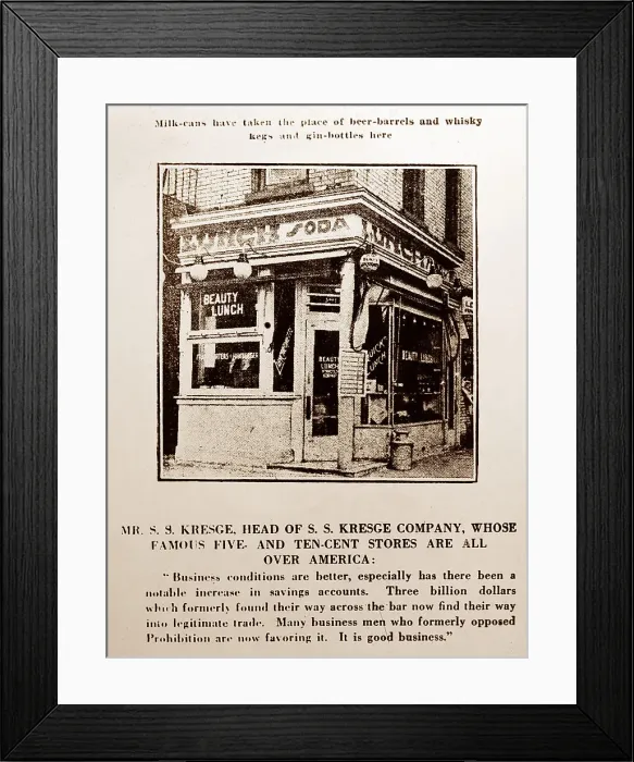 Framed Print : Mr. ss Kresge prohibition message, probably 1920s Framed Print : Mr. ss Kresge prohibition message, probably 1920s