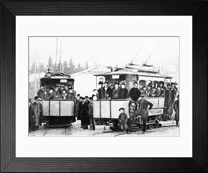 Framed Print : Electric trams, Lugano, Switzerland, pre-1900 Framed Print : Electric trams, Lugano, Switzerland, pre-1900