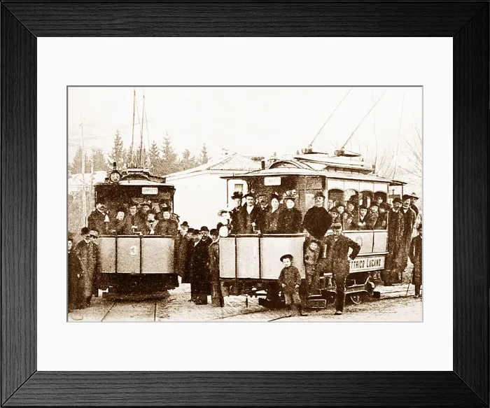 Framed Print : Electric trams, Lugano, Switzerland, pre-1900