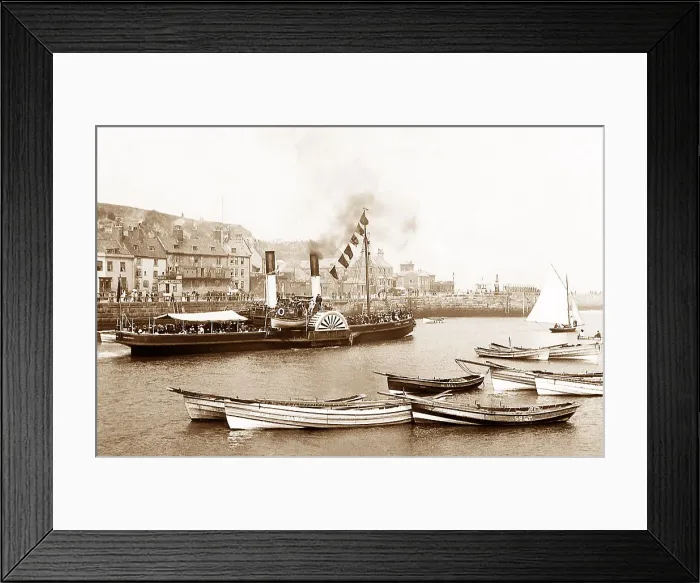 Framed Print : Docks Scarborough boat leaving Whitby Framed Print : Docks Scarborough boat leaving Whitby