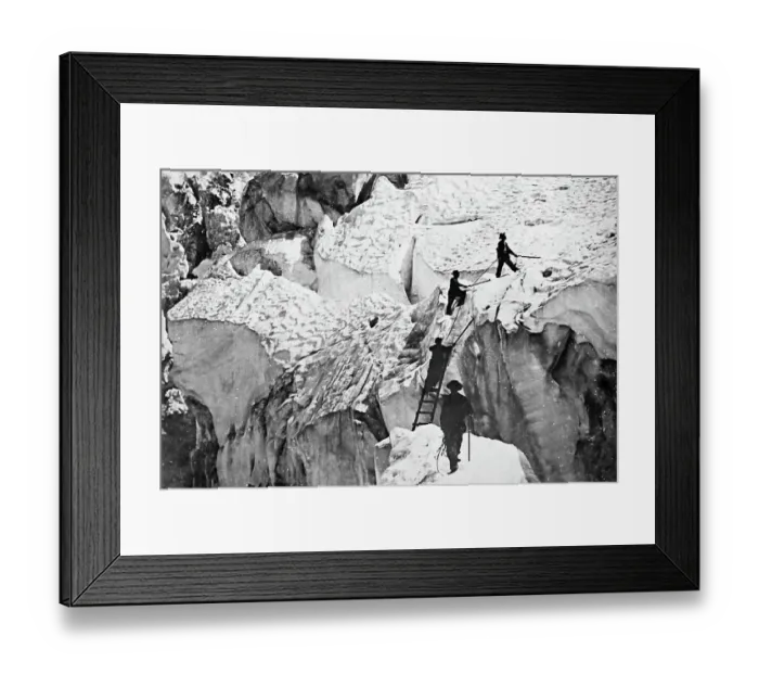 Framed Print : Crossing a crevasse, Mont Blanc, Victorian period Framed Print : Crossing a crevasse, Mont Blanc, Victorian period