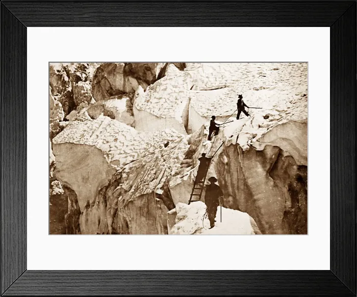 Framed Print : Crossing a crevasse, Mont Blanc, Victorian period Framed Print : Crossing a crevasse, Mont Blanc, Victorian period