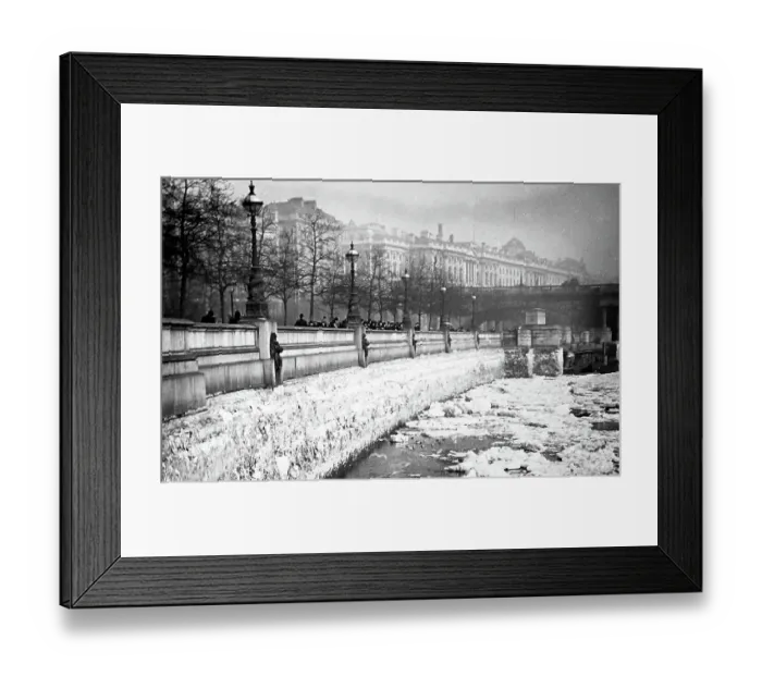 Framed Print : Thames Embankment and frozen River Thames, London Framed Print : Thames Embankment and frozen River Thames, London