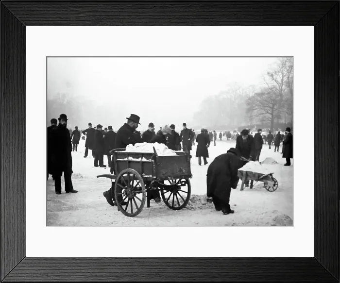 Framed Print : Clearing a London park of snow, Victorian period Framed Print : Clearing a London park of snow, Victorian period